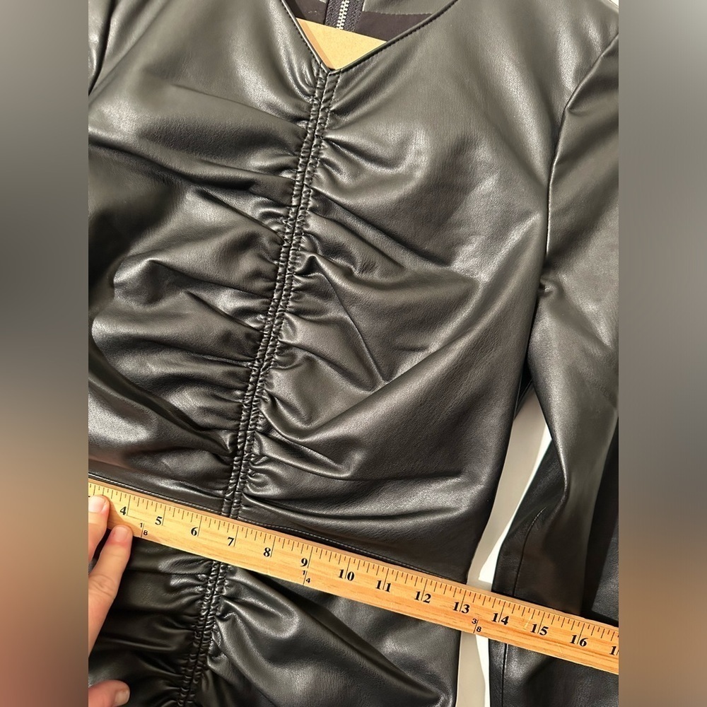 VERONICA BEARD Grunge Moto Indie Sleaze Faux Leather Ruched Mini Dress Black NEW - Picture 14 of 16